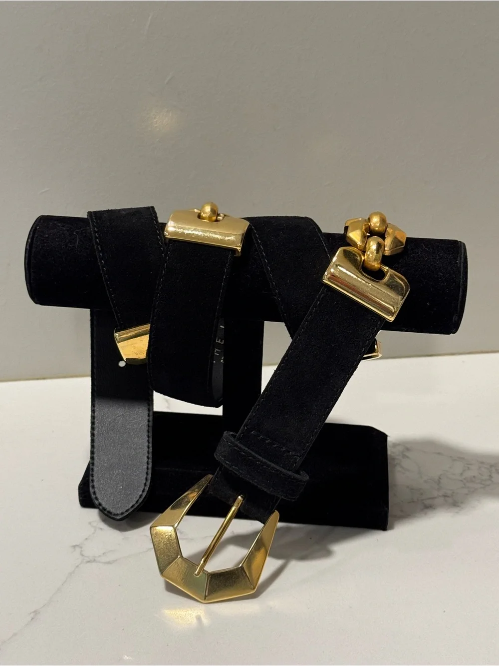 Vintage The Limited Black Suede and Leather Gold Chain Belt